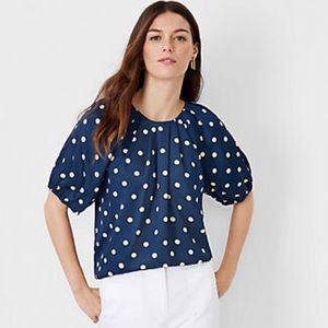 Ann Taylor, Dotted Pleat Neck Top, Large